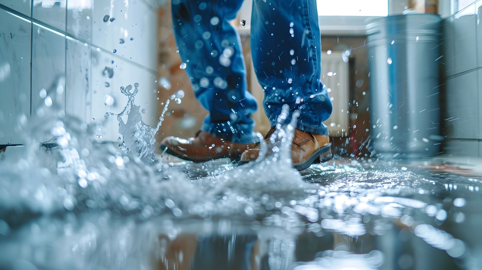 Restoration technician extracting standing water from a first-floor room in a San Antonio home